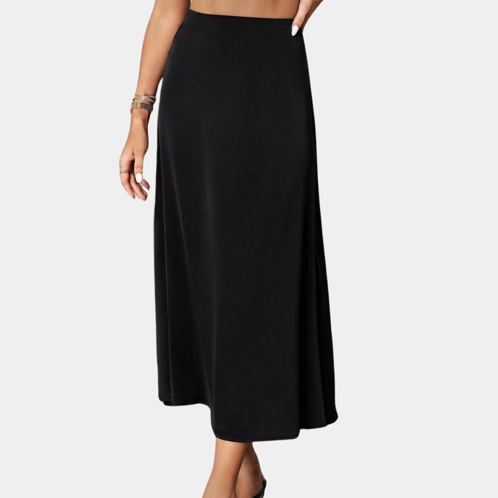 "Zwarte zomerse casual rok, elegant en vrouwelijk, gemaakt van polyester, accentuerend en veelzijdig, geschikt voor elke gele
