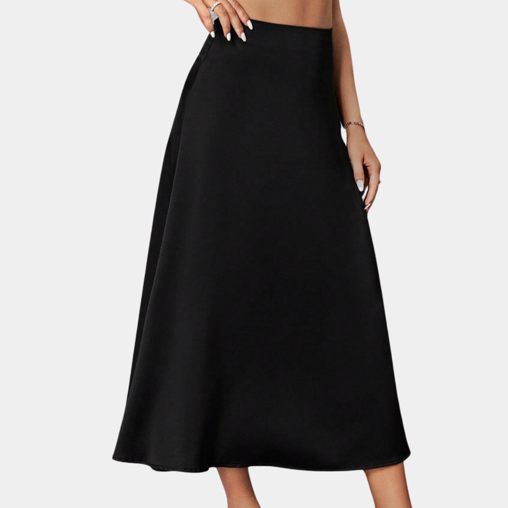 "Zwarte zomerse casual rok, elegant en vrouwelijk, gemaakt van polyester, accentuerend en veelzijdig, geschikt voor elke gele